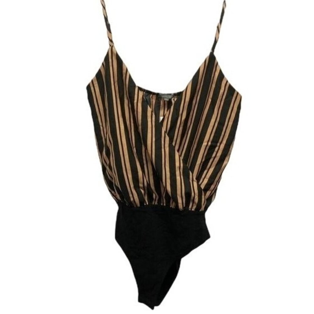 Charlotte Russe Black and Tan Striped Bodysuit